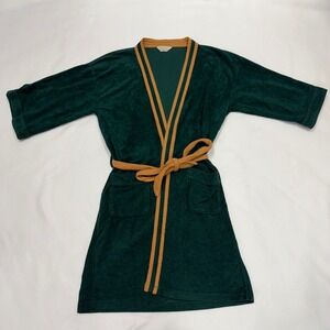 Vintage Kimono Brand Dark Green Terry Cloth Robe Unisex Mens Womens One Size